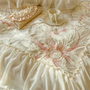 GobekUsa French Princess Wedding Bedding Set, Lace Ruffles, Flowers Embroidery.