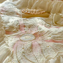 GobekUsa French Princess Wedding Bedding Set, Lace Ruffles, Flowers Embroidery.