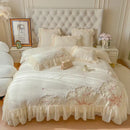 GobekUsa French Princess Wedding Bedding Set, Lace Ruffles, Flowers Embroidery.