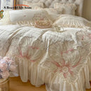 GobekUsa French Princess Wedding Bedding Set, Lace Ruffles, Flowers Embroidery.