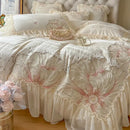 GobekUsa French Princess Wedding Bedding Set, Lace Ruffles, Flowers Embroidery.