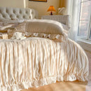 GobekUsa French Princess Cotton Bedding Set with Flower Embroidery and Ruffle Edge