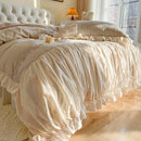 GobekUsa French Princess Cotton Bedding Set with Flower Embroidery and Ruffle Edge