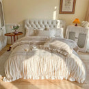 GobekUsa French Princess Cotton Bedding Set with Flower Embroidery and Ruffle Edge