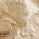 GobekUsa French Princess Floral Lace Ruffles Bedding Set with Imitation Pearls