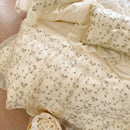 GobekUsa French Princess Floral Lace Ruffles Bedding Set with Imitation Pearls