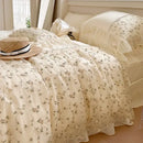 GobekUsa French Princess Floral Lace Ruffles Bedding Set with Imitation Pearls