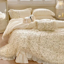 GobekUsa French Princess Floral Lace Ruffles Bedding Set with Imitation Pearls