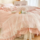 GobekUsa French Princess Lace Ruffles Bedding Set, 100% Cotton, Pink Romantic Theme