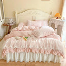 GobekUsa French Princess Lace Ruffles Bedding Set, 100% Cotton, Pink Romantic Theme