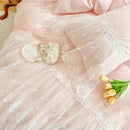 GobekUsa French Princess Lace Ruffles Bedding Set, 100% Cotton, Pink Romantic Theme