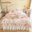 GobekUsa French Princess Lace Ruffles Bedding Set, 100% Cotton, Pink Romantic Theme