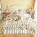 GobekUsa French Princess Lace Ruffles Bedding Set, 100% Cotton, Pink Romantic Theme