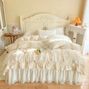 GobekUsa French Princess Lace Ruffles Bedding Set, 100% Cotton, Pink Romantic Theme