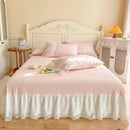 GobekUsa French Princess Lace Ruffles Bedding Set, 100% Cotton, Pink Romantic Theme