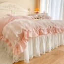 GobekUsa French Princess Lace Ruffles Bedding Set, 100% Cotton, Pink Romantic Theme
