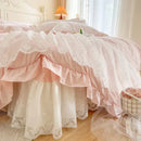 GobekUsa French Princess Lace Ruffles Bedding Set, 100% Cotton, Pink Romantic Theme