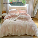 GobekUsa French Princess Lace Ruffles Bedding Set with Velvet Duvet Cover