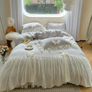 GobekUsa French Princess Lace Ruffles Bedding Set with Velvet Duvet Cover