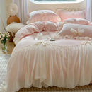 GobekUsa French Princess Lace Ruffles Bedding Set with Velvet Duvet Cover