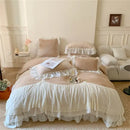 GobekUsa French Princess Velvet Bedding Set, Queen Size with Lace Ruffles