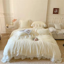 GobekUsa French Princess Velvet Bedding Set, Queen Size with Lace Ruffles