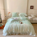 GobekUsa French Princess Velvet Bedding Set, Queen Size with Lace Ruffles