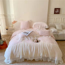 GobekUsa French Princess Velvet Bedding Set, Queen Size with Lace Ruffles