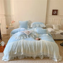 GobekUsa French Princess Velvet Bedding Set, Queen Size with Lace Ruffles