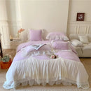 GobekUsa French Princess Velvet Bedding Set, Queen Size with Lace Ruffles