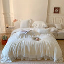 GobekUsa French Princess Velvet Bedding Set, Queen Size with Lace Ruffles