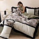 GobekUsa French Retro Rayon Silk Bedding Set with Lace - Summer Cooling Comforter Cover