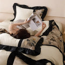GobekUsa French Retro Rayon Silk Bedding Set with Lace - Summer Cooling Comforter Cover