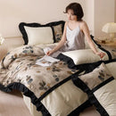 GobekUsa French Retro Rayon Silk Bedding Set with Lace - Summer Cooling Comforter Cover