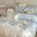 GobekUsa French Romantic Lace Ruffles Flowers Embroidery Bedding Set in Pink & Blue Cotton