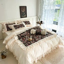 GobekUsa French Rose Flowers Pattern Bedding Set, 100% Cotton, Ruffles, Duvet Cover, Bed Skirt