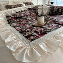 GobekUsa French Rose Flowers Pattern Bedding Set, 100% Cotton, Ruffles, Duvet Cover, Bed Skirt