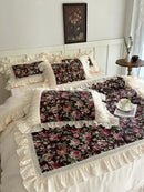 GobekUsa French Rose Flowers Pattern Bedding Set, 100% Cotton, Ruffles, Duvet Cover, Bed Skirt