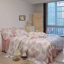 GobekUsa French Rose Flowers Print Lace Ruffles Cotton Bedding Set - Duvet, Bed Skirt, Sheets & Pillowcases