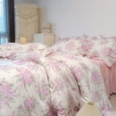 GobekUsa French Rose Flowers Print Lace Ruffles Cotton Bedding Set - Duvet, Bed Skirt, Sheets & Pillowcases
