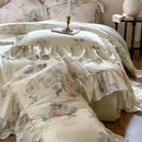 GobekUsa French Rose Flowers Print Bedding Set, Elegant Ruffles Princess Collection