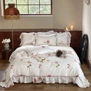 GobekUsa French Rose Flowers Print Bedding Set, Elegant Ruffles Princess Collection