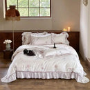 GobekUsa French Rose Flowers Print Bedding Set, Elegant Ruffles Princess Collection