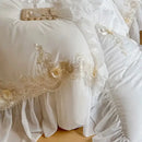 GobekUsa French Rose Flowers Lace Wedding Bedding Set with Ruffles