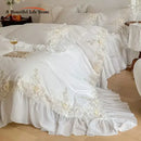 GobekUsa French Rose Flowers Lace Wedding Bedding Set with Ruffles