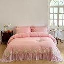 GobekUsa French Rose Flowers Lace Wedding Bedding Set with Ruffles
