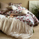 GobekUsa French Rustic Rose Flowers Duvet Set with Pleated Ruffles & Egyptian Cotton