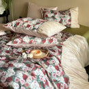 GobekUsa French Rustic Rose Flowers Duvet Set with Pleated Ruffles & Egyptian Cotton