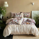 GobekUsa French Rustic Rose Flowers Duvet Set with Pleated Ruffles & Egyptian Cotton