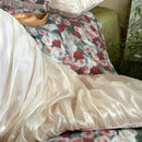 GobekUsa French Rustic Rose Flowers Duvet Set with Pleated Ruffles & Egyptian Cotton